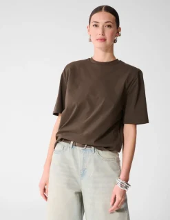 Shoulderpadded T-shirt Donkerbruin