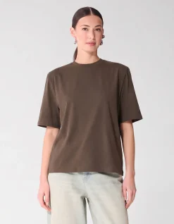 Shoulderpadded T-shirt Donkerbruin