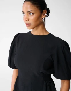 Smock Puff Top Zwart