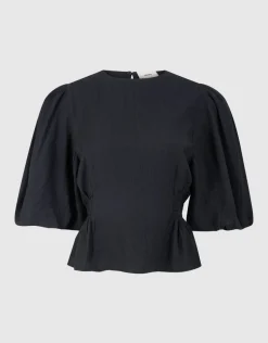Smock Puff Top Zwart