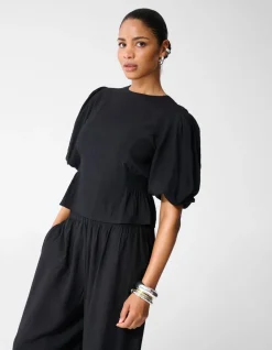 Smock Puff Top Zwart