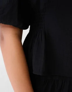 Smock Puff Top Zwart