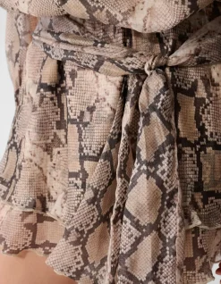 Snake Ruffle Mini Jurk Lichtbruin