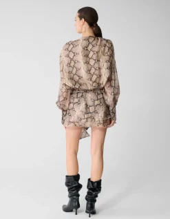 Snake Ruffle Mini Jurk Lichtbruin