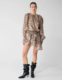 Snake Ruffle Mini Jurk Lichtbruin