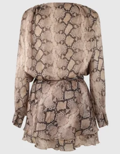 Snake Ruffle Mini Jurk Lichtbruin