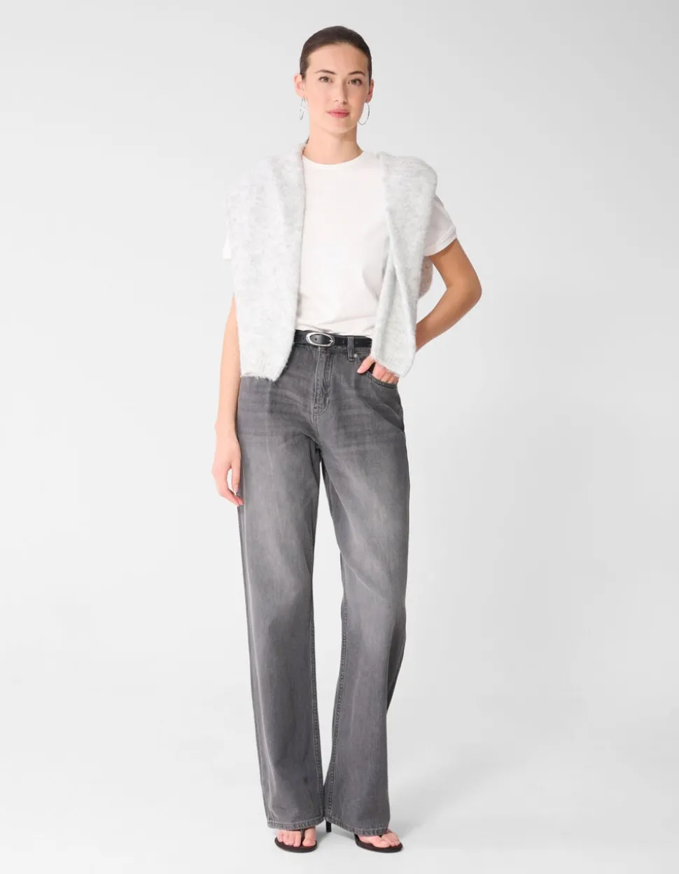 Soft Wide Leg Fit Jeans Grijs