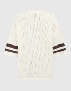 Sporty Gebreid T-shirt Gebroken Wit