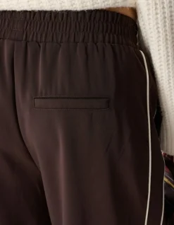 Sporty Piping Wide Leg Fit Broek Donkerbruin