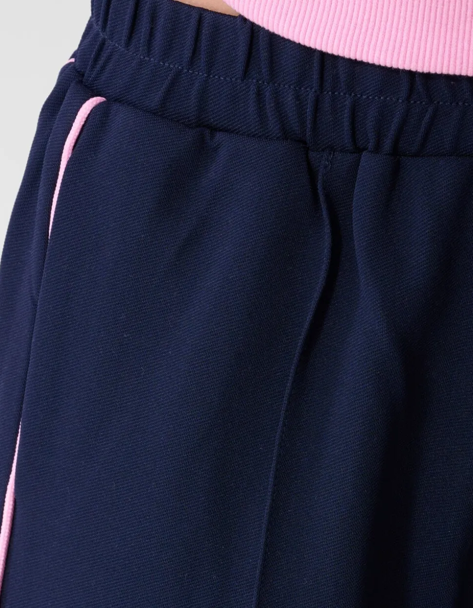 Sporty Piping Wide Leg Fit Broek Donkerblauw