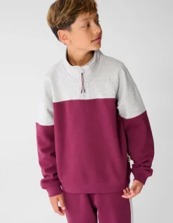 Sporty Zip Sweater Grijs/Donkerrood