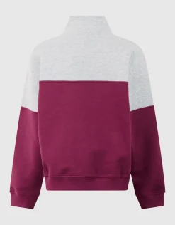Sporty Zip Sweater Grijs/Donkerrood