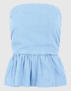 Strapless Denim Top Blauw