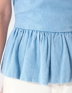Strapless Denim Top Blauw