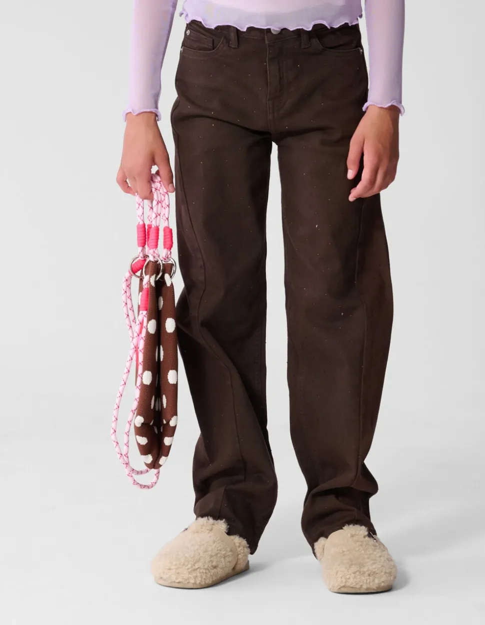 Strass Barrel Fit Broek Donkerbruin