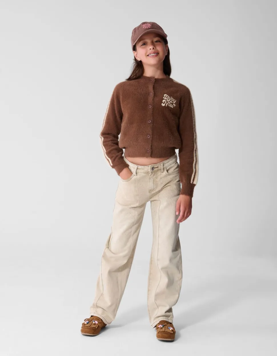 Strass Barrel Fit Jeans Zand
