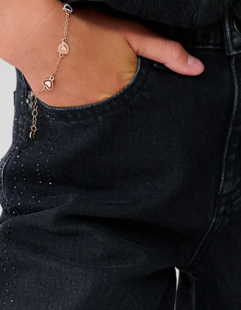 Strass Barrel Fit Jeans Zwart