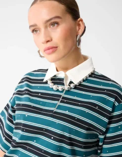 Strass Cropped Polo Petrol