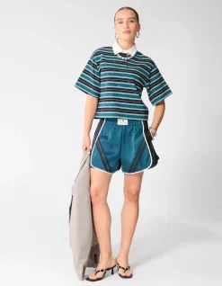 Strass Cropped Polo Petrol