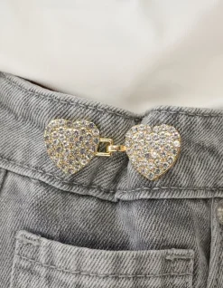 Strass Heart Jeans Pins Goud