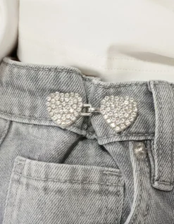 Strass Heart Jeans Pins Zilver
