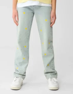 Strass Heart Wide Leg Fit Jeans Bleached