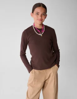 Strass Rib Longsleeve Top Donkerbruin