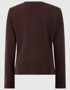 Strass Rib Longsleeve Top Donkerbruin