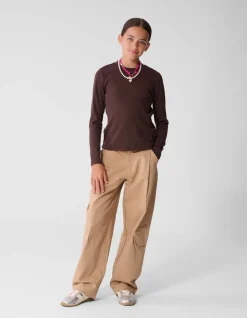 Strass Rib Longsleeve Top Donkerbruin
