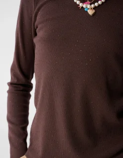 Strass Rib Longsleeve Top Donkerbruin