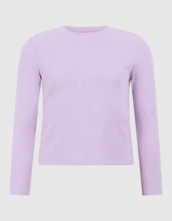 Strass Rib Longsleeve Top Lichtpaars