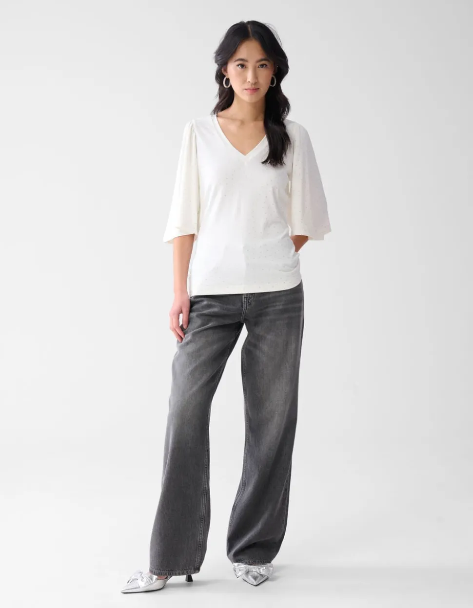 Strass Ruffle Top Gebroken Wit