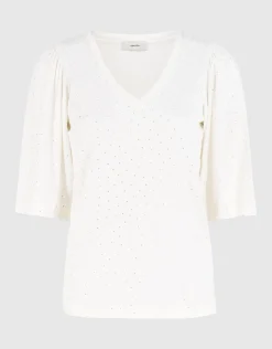 Strass Ruffle Top Gebroken Wit