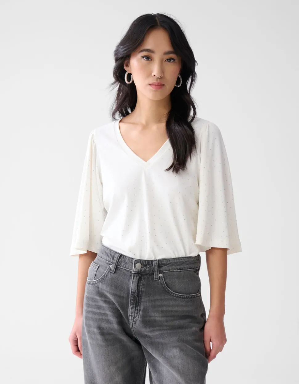 Strass Ruffle Top Gebroken Wit