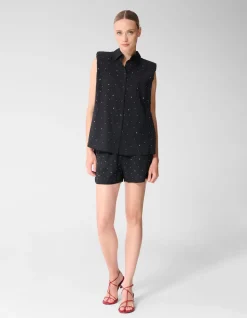 Strass Stripe Blouse Zwart