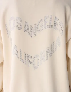 Strass Tekst Sweater Gebroken Wit