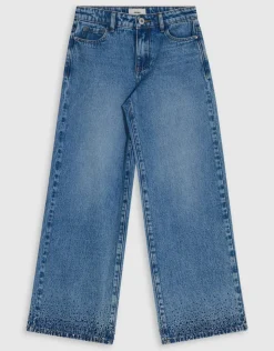 Strass Ultra Wide Leg Fit Jeans Blauw