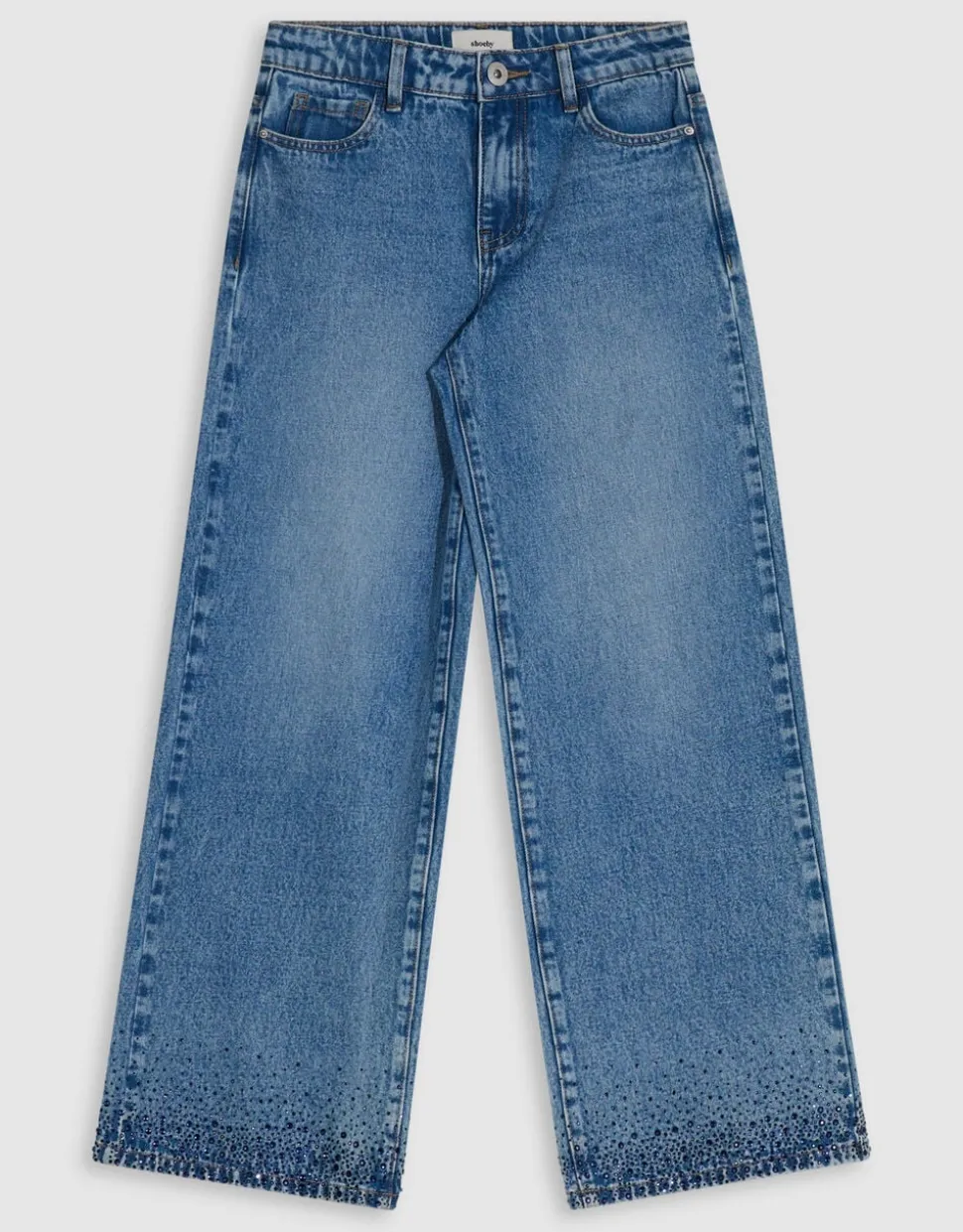Strass Ultra Wide Leg Fit Jeans Blauw