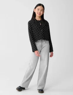 Strass Wide Leg Fit Jeans Lichtgrijs