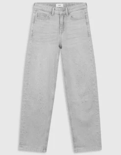 Strass Wide Leg Fit Jeans Lichtgrijs