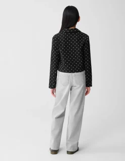 Strass Wide Leg Fit Jeans Lichtgrijs
