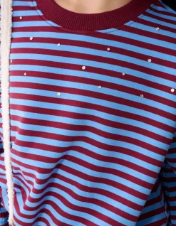 Striped Balloon Fit Sweater Donkerrood/Blauw