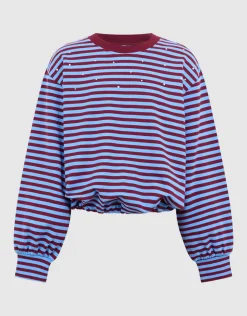 Striped Balloon Fit Sweater Donkerrood/Blauw