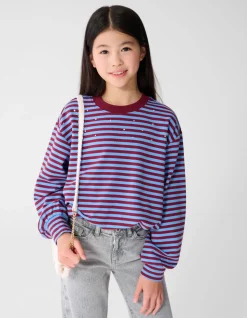 Striped Balloon Fit Sweater Donkerrood/Blauw