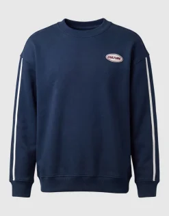 Striped Embroidery Sweater Donkerblauw