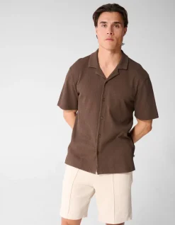 Structuur Overshirt Donkerbruin