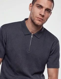 Structuur Zipper Polo Donkerblauw