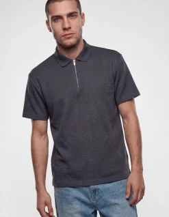 Structuur Zipper Polo Donkerblauw