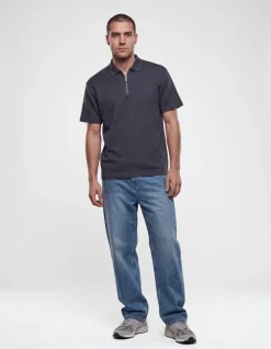 Structuur Zipper Polo Donkerblauw