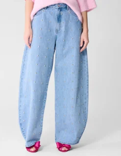 Stud Baggy Fit Jeans Bleached